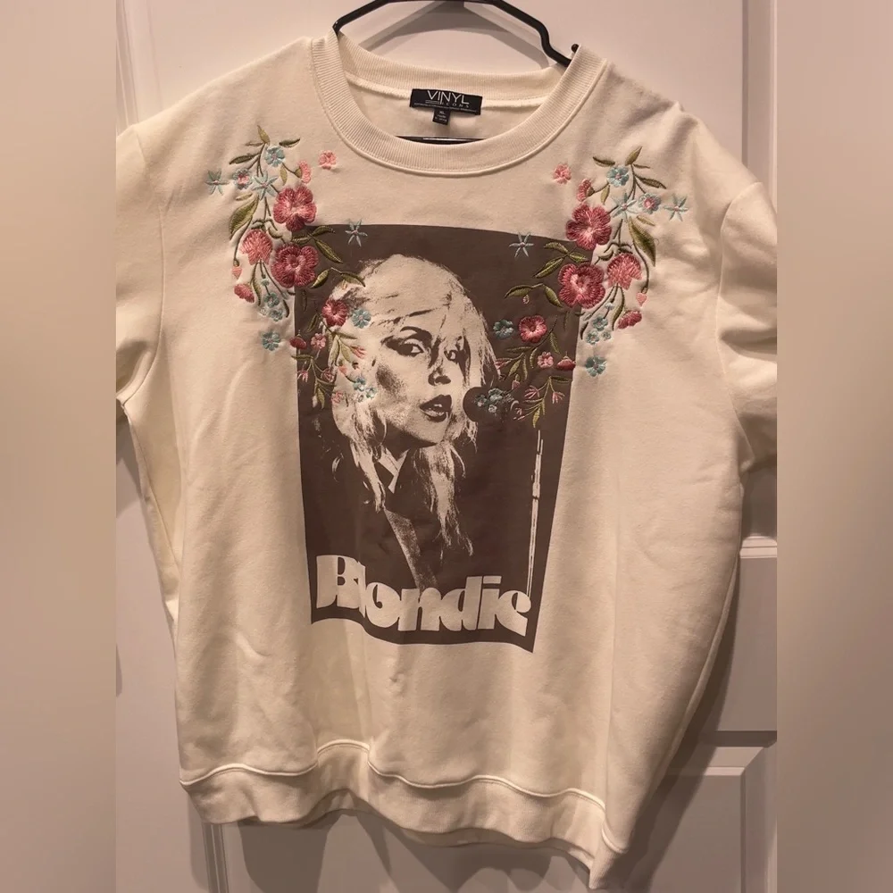 BLONDIE Classic Rock Crewneck Sweatshirt Floral Embroidery Vinyl Icons XL NEW - Picture 3 of 7